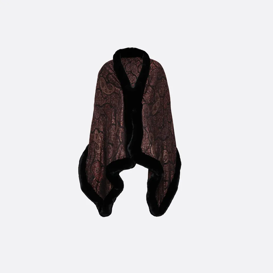 petrusse-cape-romy-brun-gold-cape-laine-et-soie-fausse-fourrure image 1
