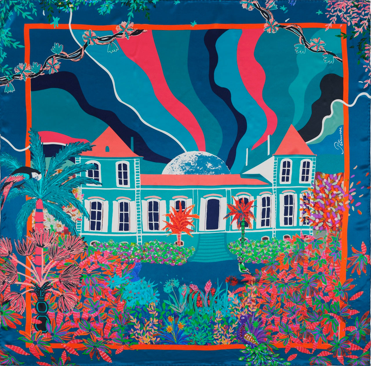petrusse-carr-soie-105-fantasy-meraude-foulard-en-soie image 1