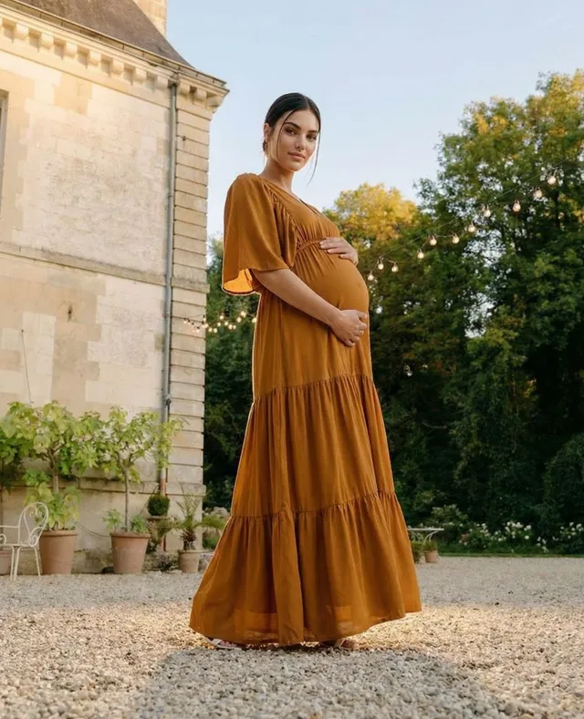 cache-c-ur-robe-longue-de-maternit-claudette-camel image 1