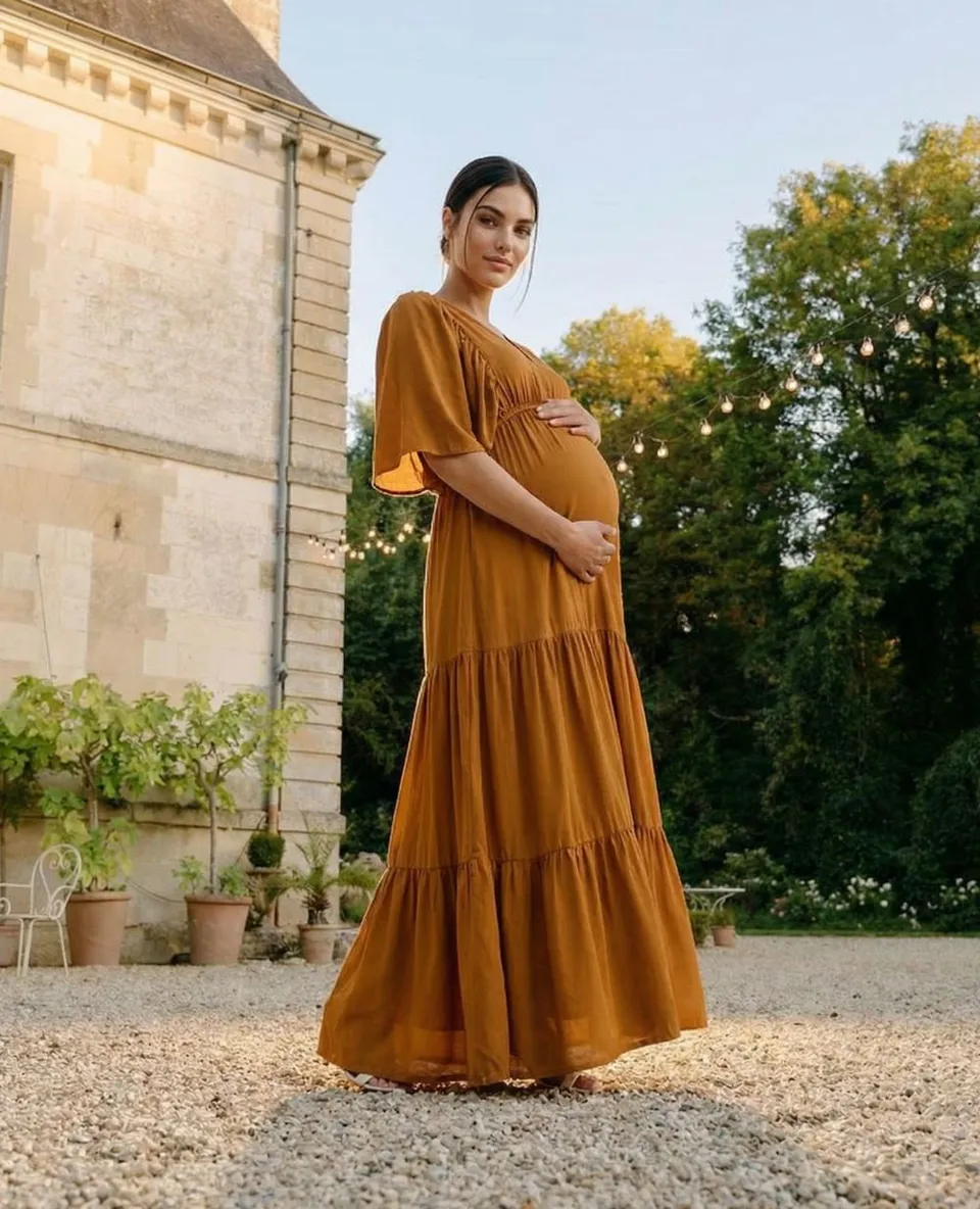 cache-c-ur-robe-longue-de-maternit-claudette-camel image 1