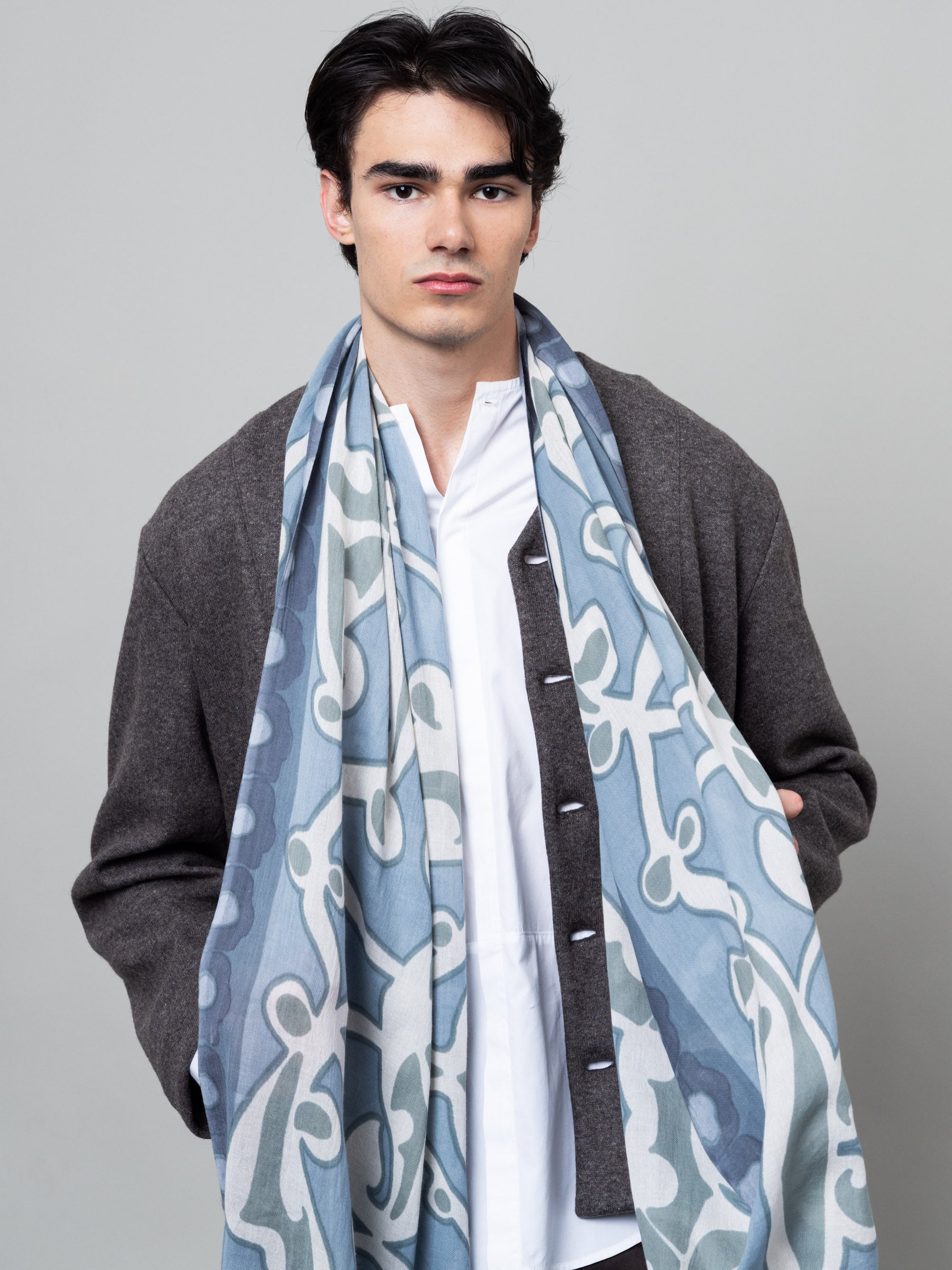 petrusse-volute-denim-tole-coton-70x200-cm-franges image 4
