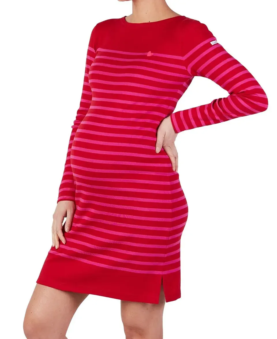 cache-c-ur-quimper-x-armor-lux-robe-de-grossesse-marini-re-rouge-fuchsia image 1