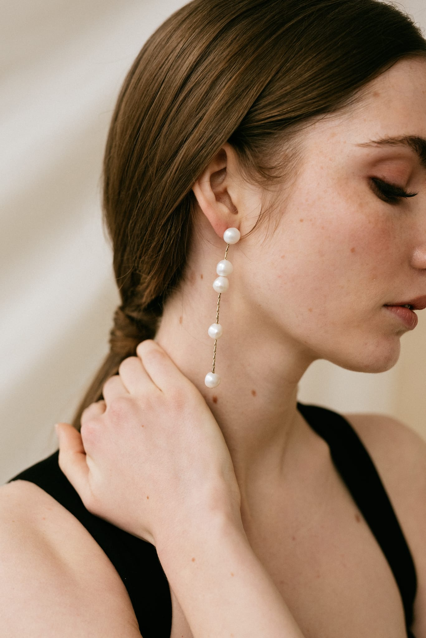 maison-sabben-boucles-d-oreilles-sarment-cha-ne-ronde-perles-10-cm image 2
