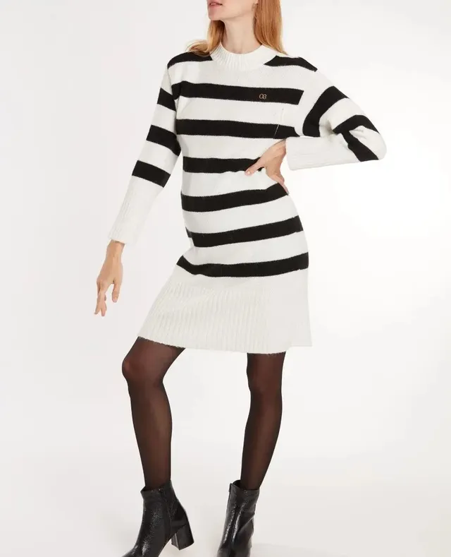 cache-c-ur-robe-pull-de-grossesse-et-d-allaitement-normandie-noir-blanc image 1