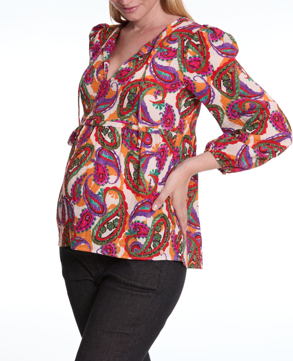 cache-c-ur-latina-blouse-grossesse-et-allaitement-manches-ballon-multico image 4