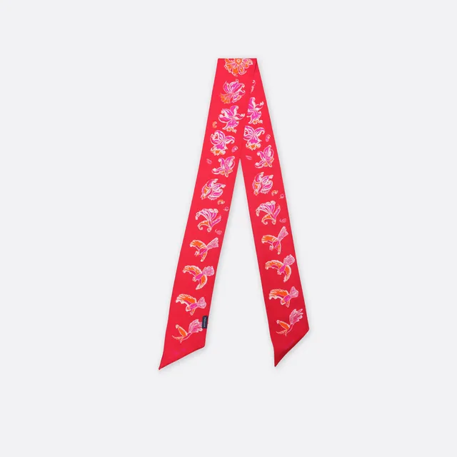 petrusse-diane-rouge-ruban-long-en-twill-de-soie-oiseau-fleur image 1