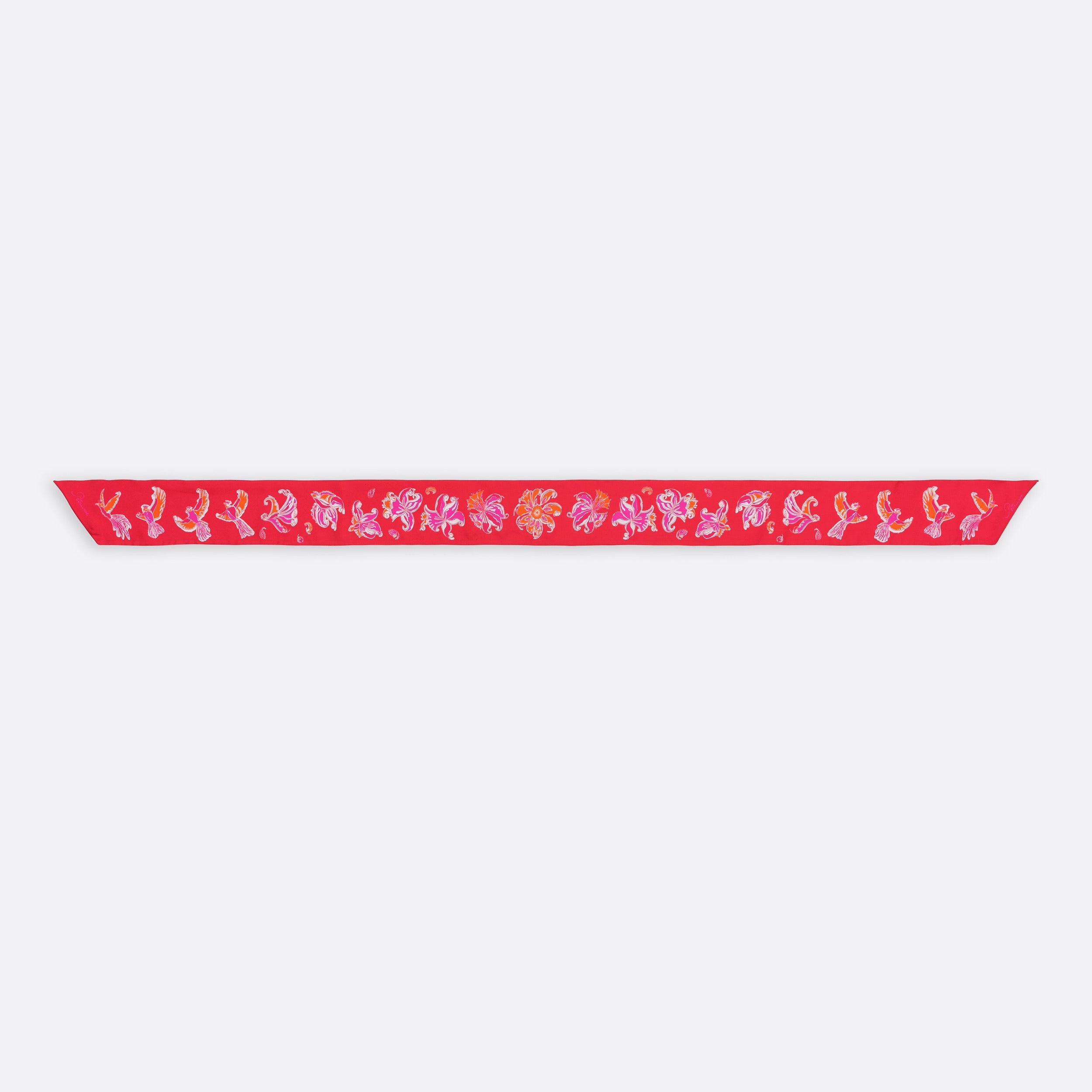 petrusse-diane-rouge-ruban-long-en-twill-de-soie-oiseau-fleur image 2