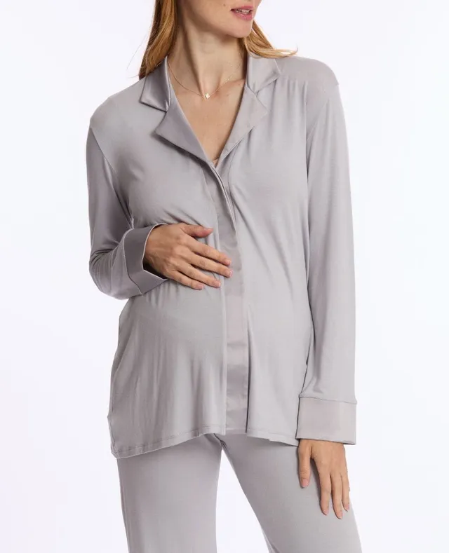 cache-c-ur-veste-de-pyjama-de-grossesse-et-d-allaitement-satine-gris image 1