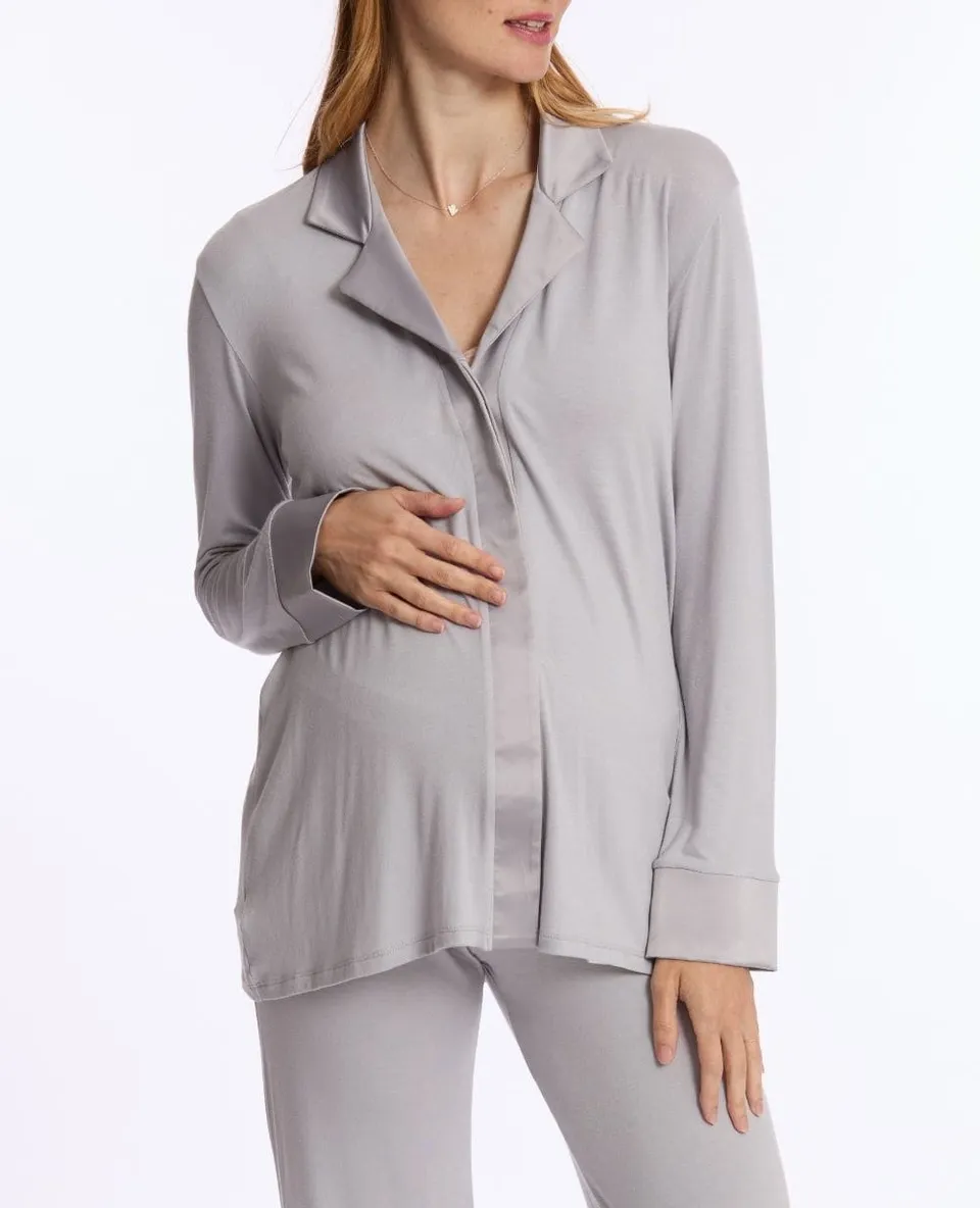 cache-c-ur-veste-de-pyjama-de-grossesse-et-d-allaitement-satine-gris image 1