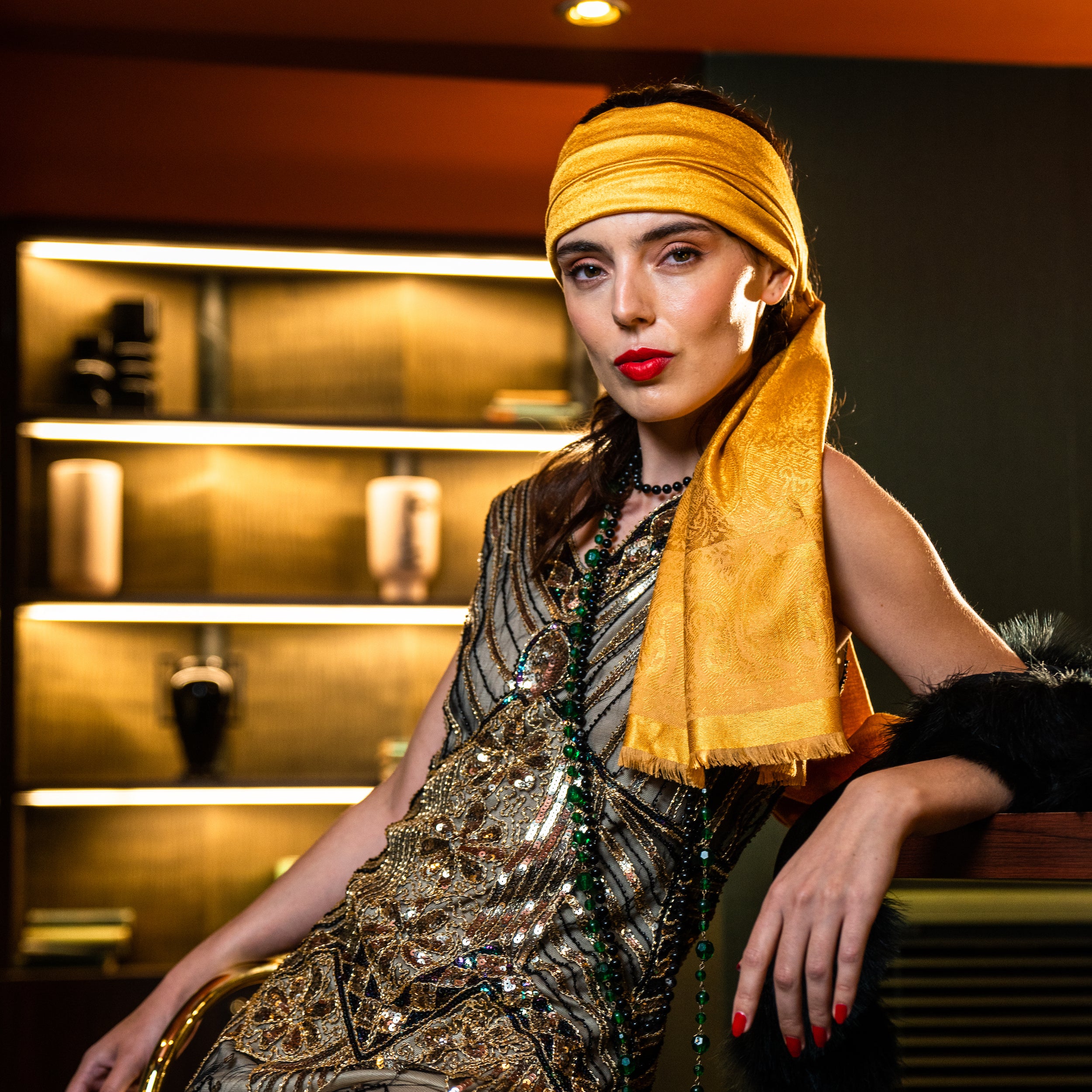 petrusse-palma-ocre-tole-jacquard-soie-et-laine-cachemire image 4