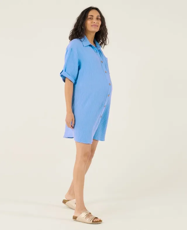 cache-c-ur-robe-chemise-courte-oversize-d-allaitement-bertille-bleu image 1