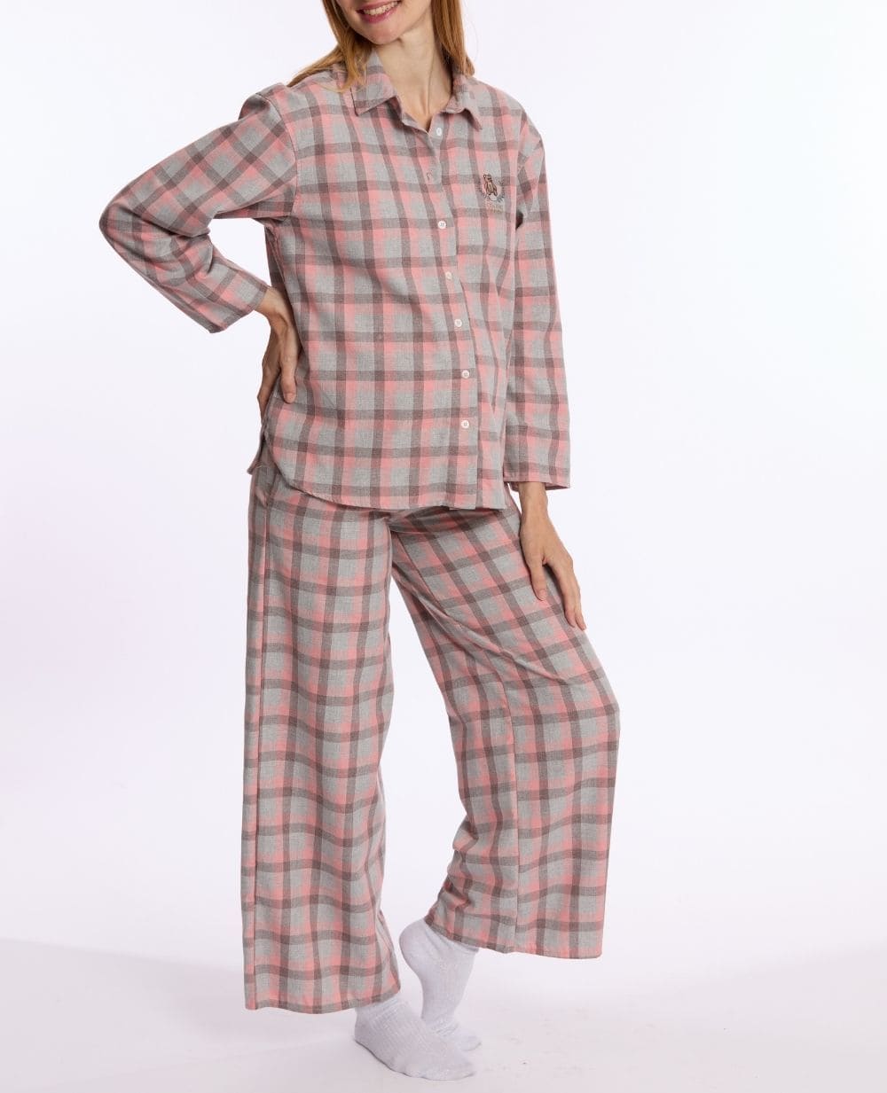 cache-c-ur-teddy-pyjama-de-grossesse-et-d-allaitement-gris-carreaux image 2