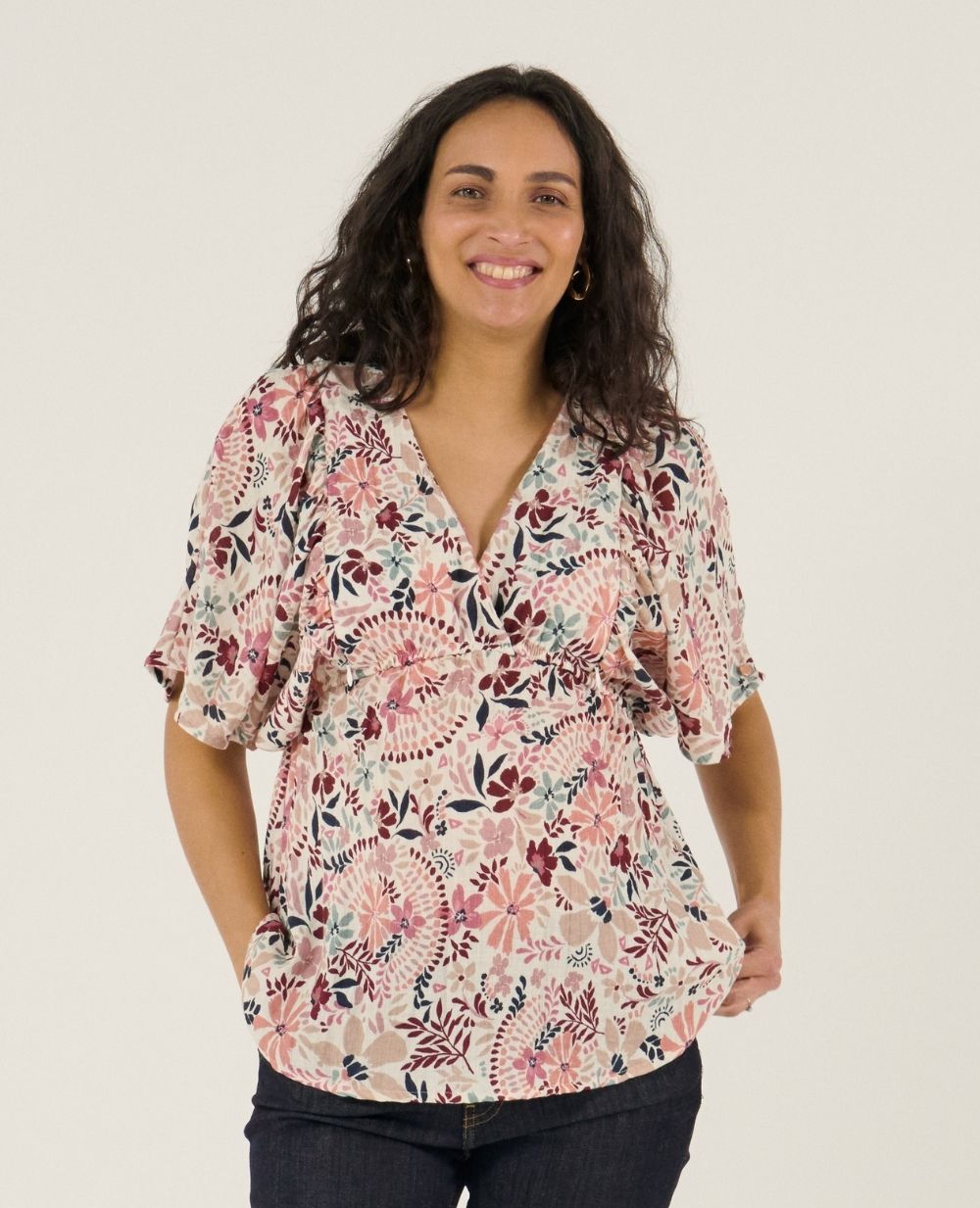 cache-c-ur-bella-blouse-chemise-d-allaitement-multicolore-manches-papillon image 2