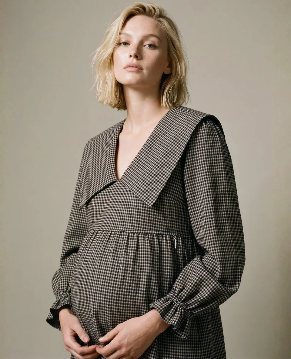 cache-c-ur-amandine-blouse-d-allaitement-noir-beige-carreaux image 1