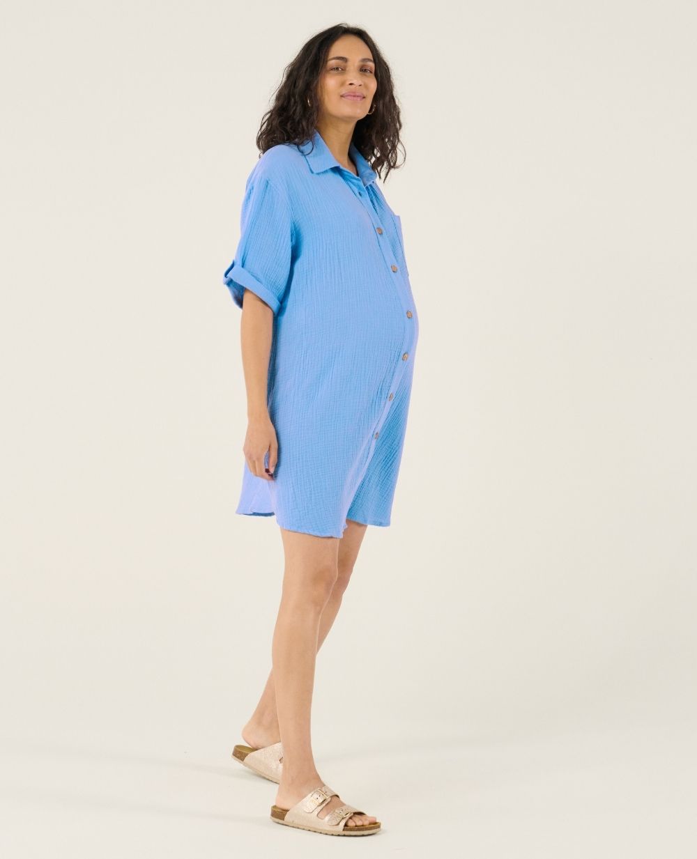 cache-c-ur-robe-chemise-courte-oversize-d-allaitement-bertille-bleu image 1