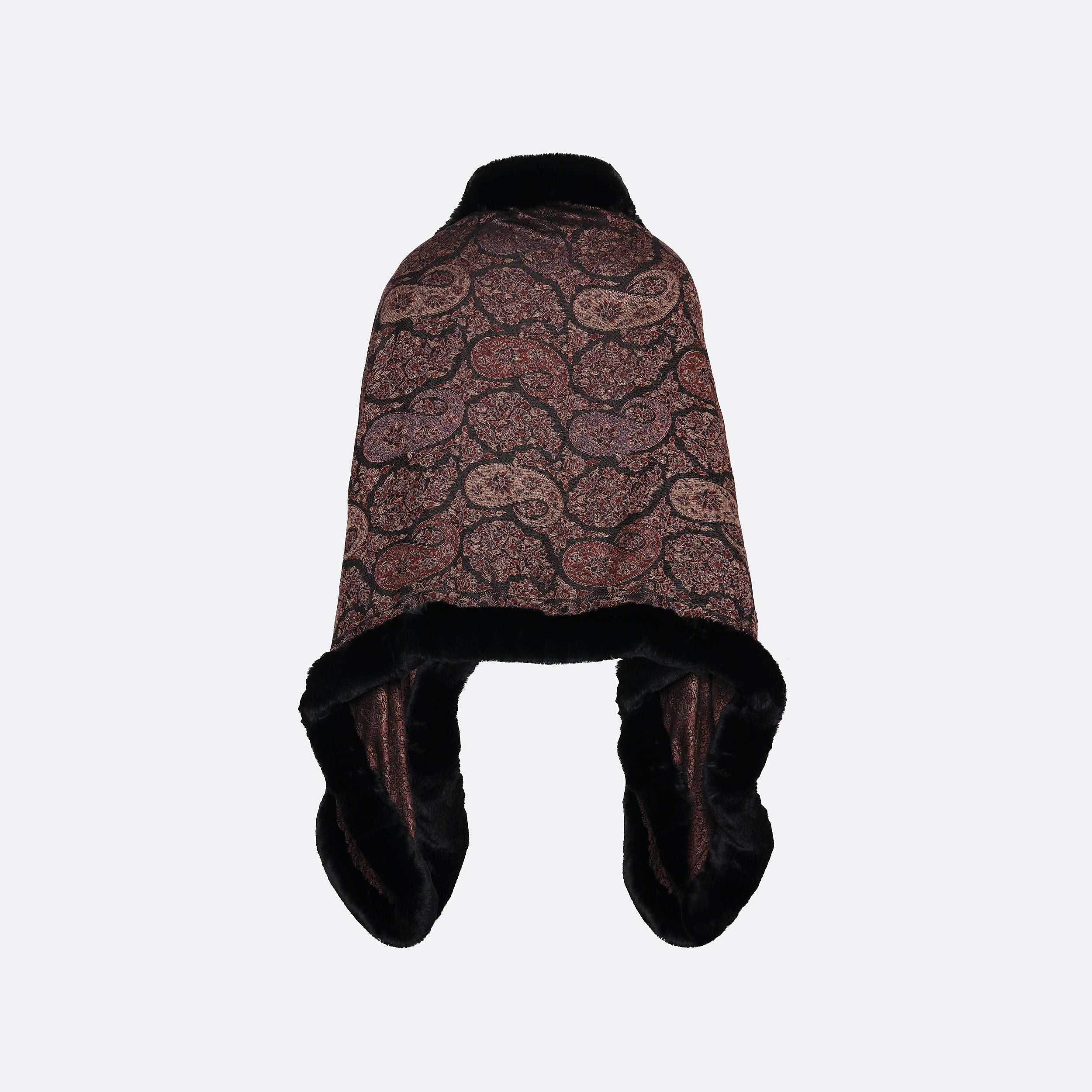 petrusse-cape-romy-brun-gold-cape-laine-et-soie-fausse-fourrure image 2