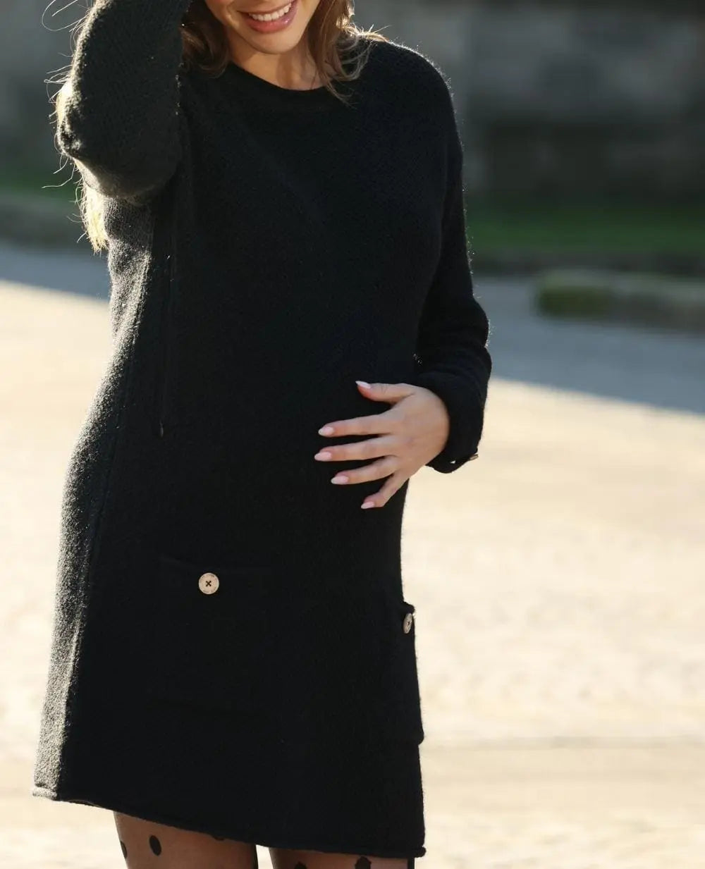 cache-c-ur-robe-pull-grossesse-et-allaitement-honey-noir-maille image 8