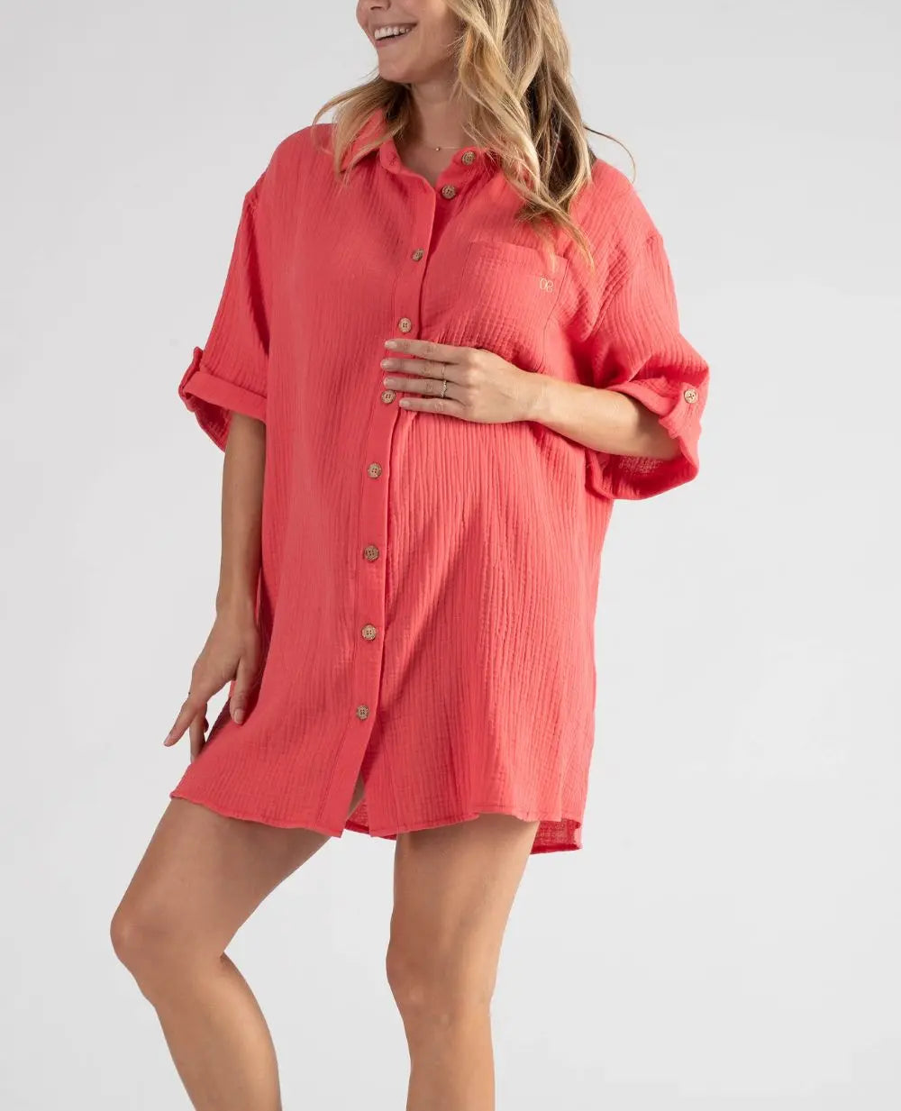 cache-c-ur-bertille-robe-chemise-de-grossesse-et-d-allaitement-corail image 2