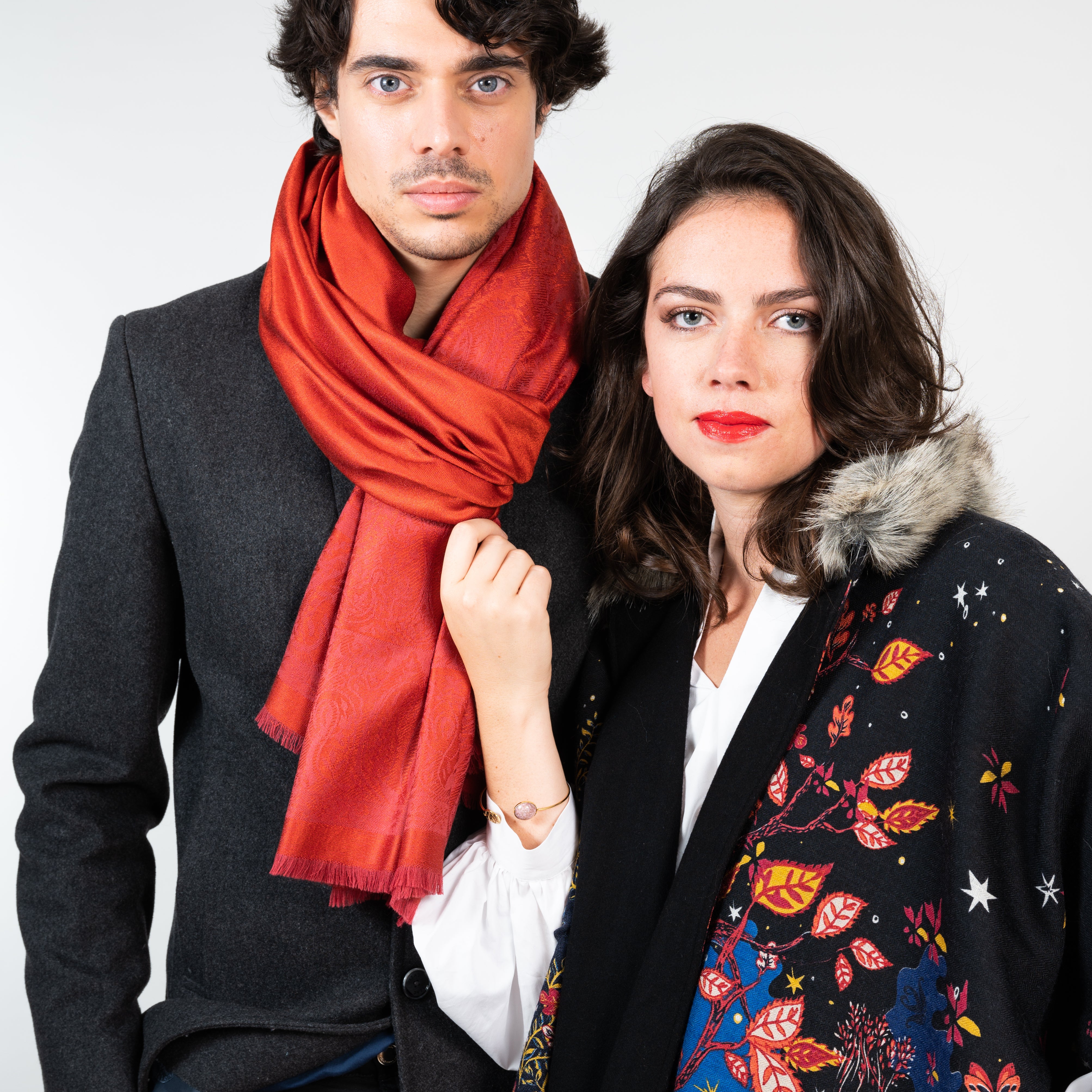 petrusse-tole-palma-vermillon-jacquard-soie-et-laine-cachemire image 3