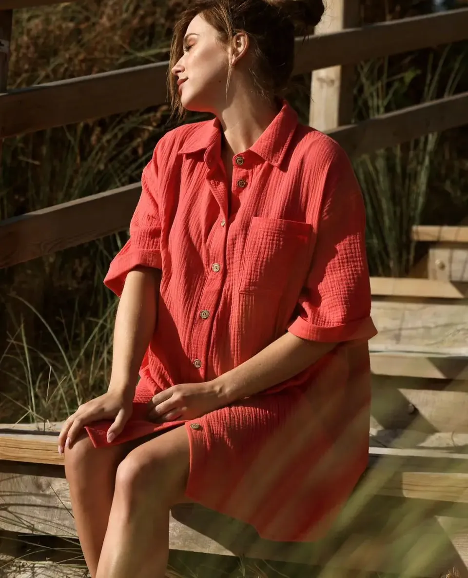 cache-c-ur-bertille-robe-chemise-de-grossesse-et-d-allaitement-corail image 1
