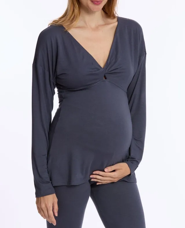 cache-c-ur-t-shirt-grossesse-et-allaitement-manches-longues-louna-bleu-nuit image 1