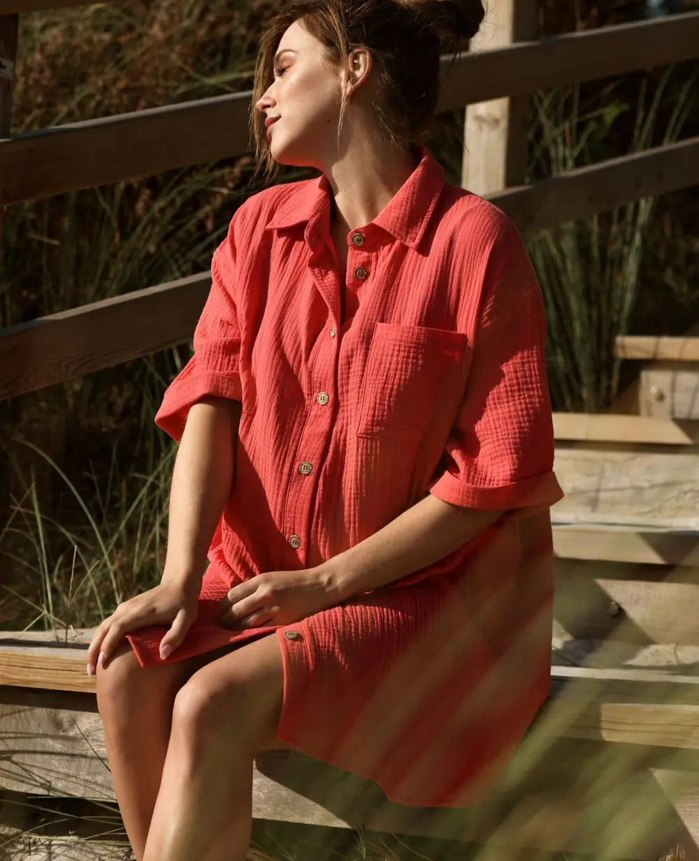 cache-c-ur-bertille-robe-chemise-de-grossesse-et-d-allaitement-corail image 1